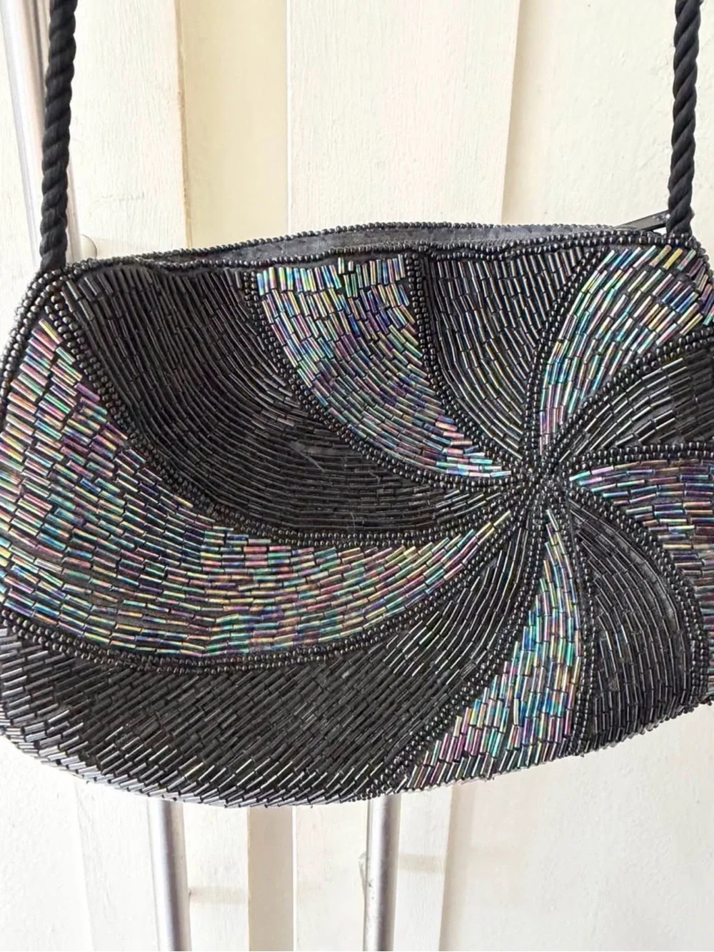 Vintage MCM Beaded Shoulder Bag Multicolor Swirl Pattern